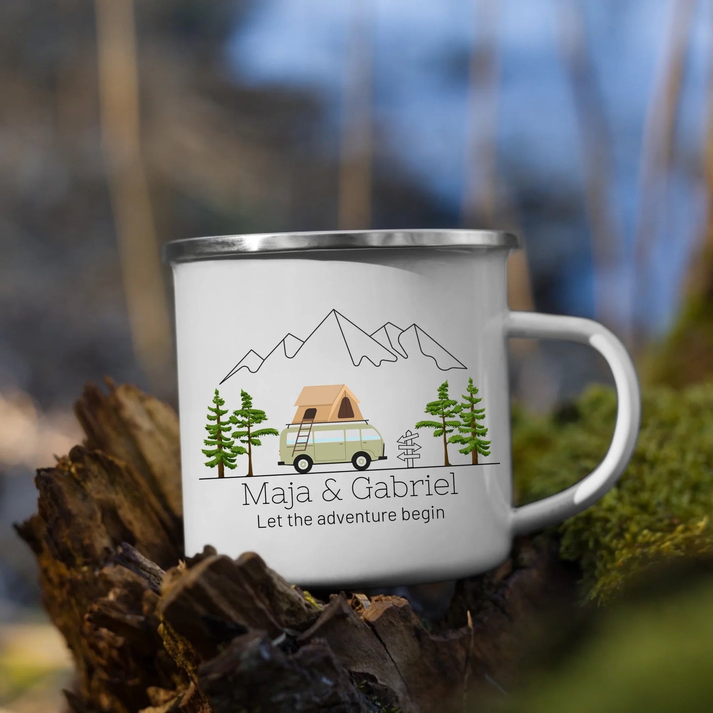 Personalisierte Emaille Camping Tasse Dachzelt Little Mathilda Little Mathilda Emaille Tasse