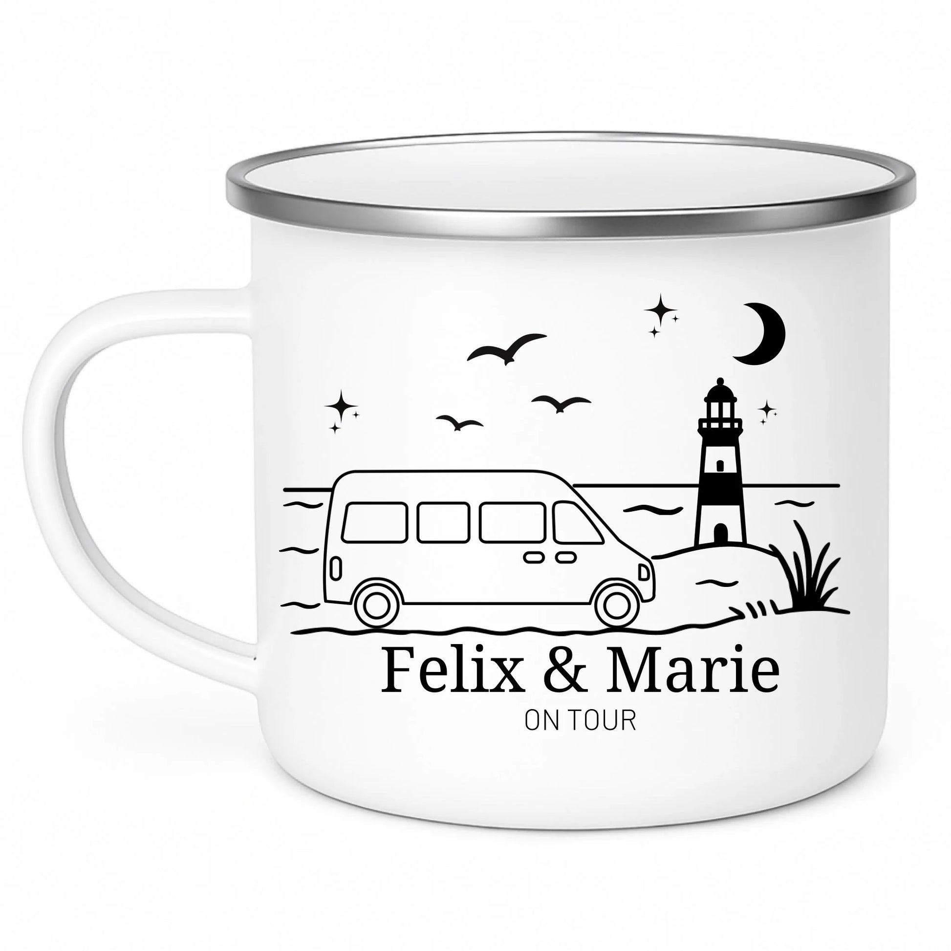 Personalisierte Emaille Camping Tasse Kastenwagen am Meer Little Mathilda Little Mathilda Emaille Tasse