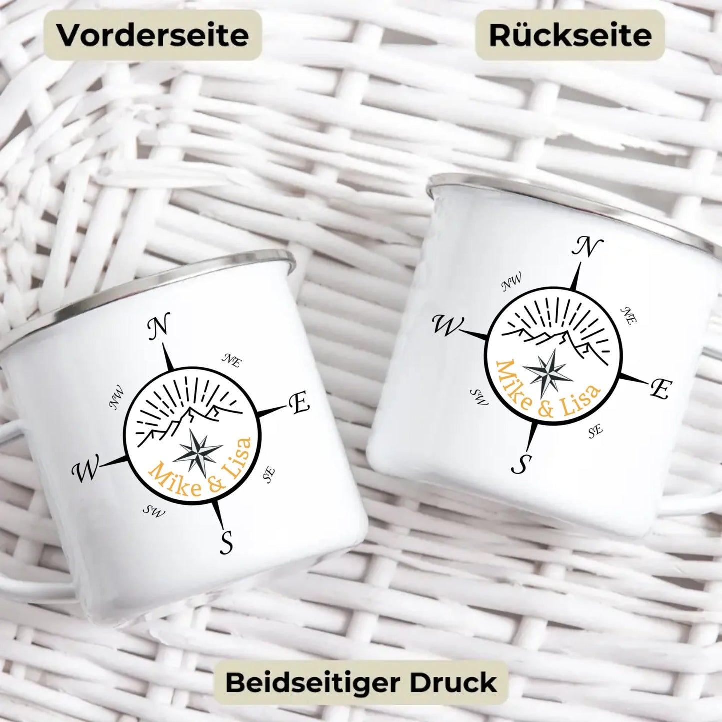 Personalisierte Emaille Camping Tasse "Kompass" Little Mathilda Little Mathilda Emaille Tasse