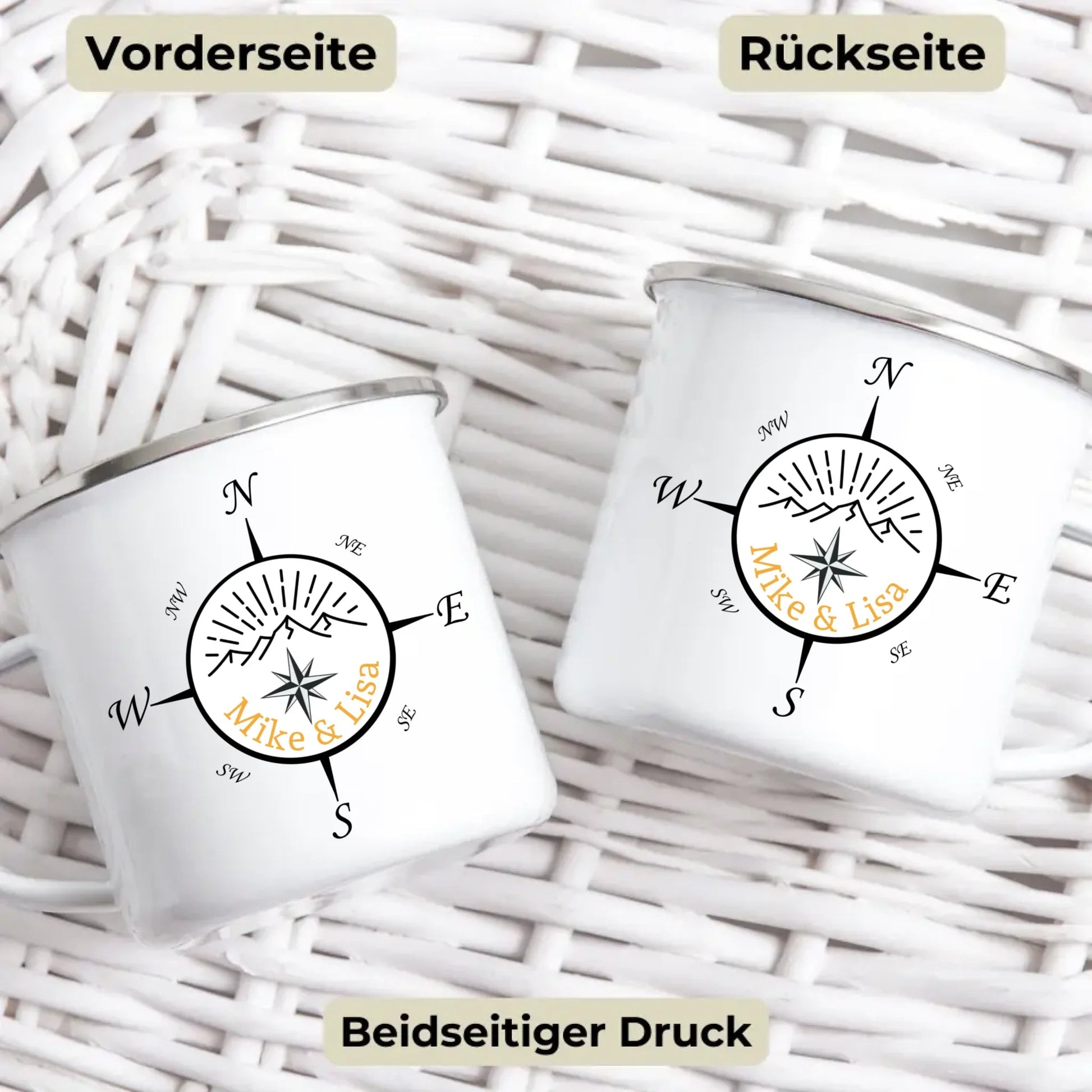 Personalisierte Emaille Camping Tasse "Kompass" Little Mathilda Little Mathilda Emaille Tasse