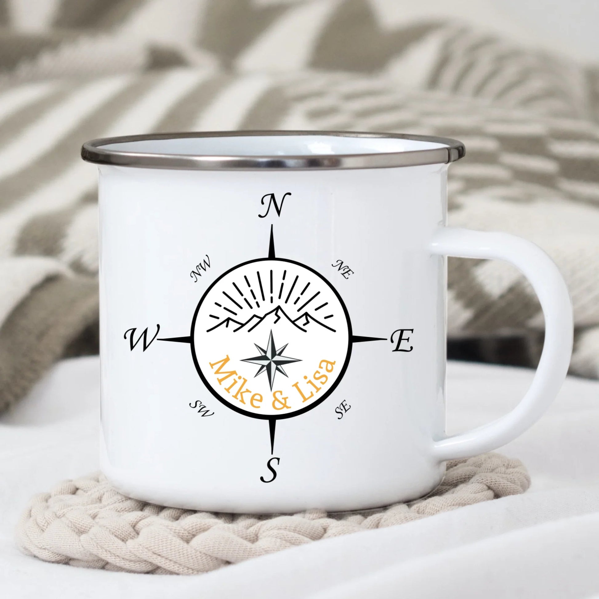 Personalisierte Emaille Camping Tasse "Kompass" Little Mathilda Little Mathilda Emaille Tasse