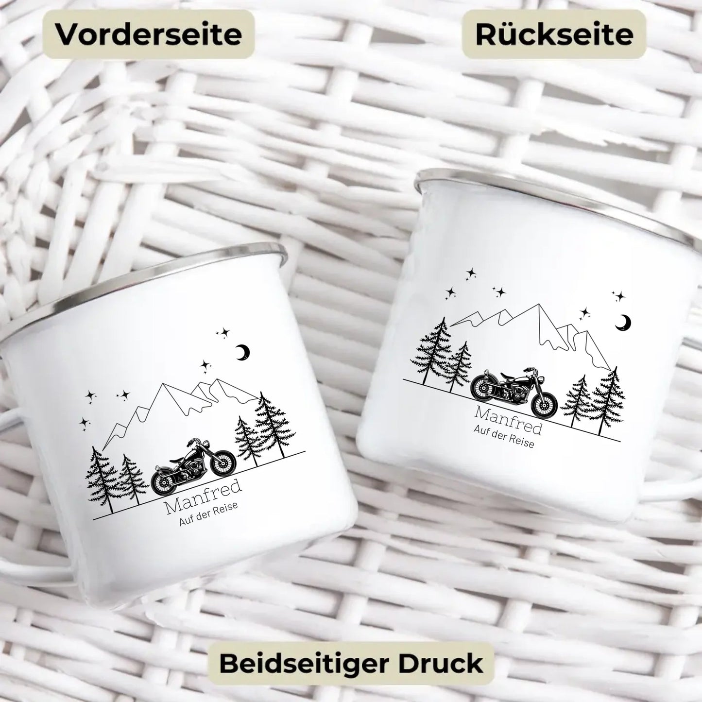 Personalisierte Emaille Camping Tasse Motorrad Little Mathilda Little Mathilda Emaille Tasse