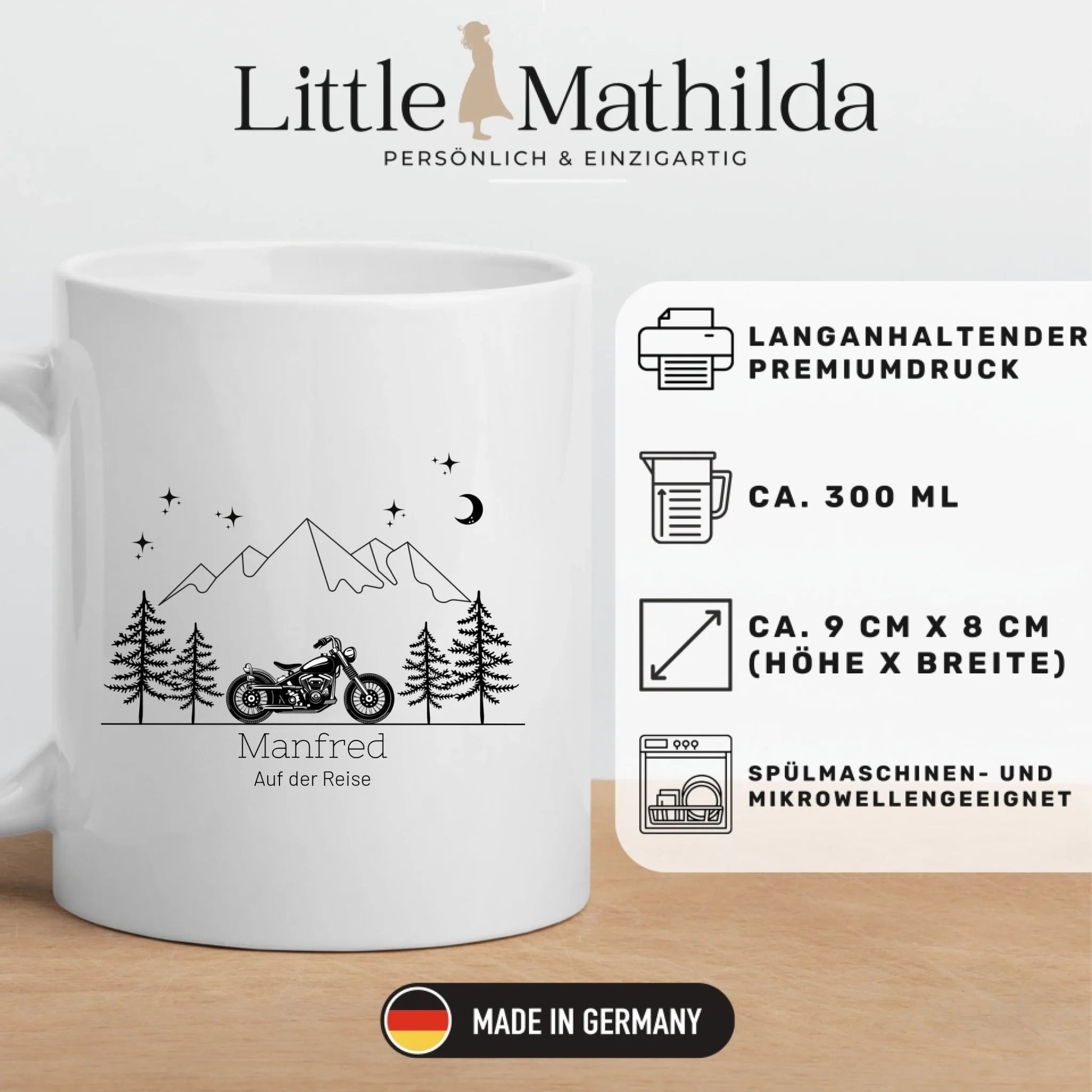 Personalisierte Emaille Camping Tasse Motorrad Little Mathilda Little Mathilda Emaille Tasse