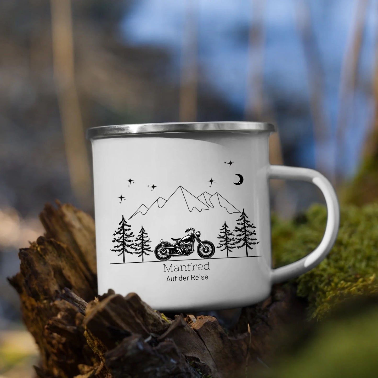 Personalisierte Emaille Camping Tasse Motorrad Little Mathilda Little Mathilda Emaille Tasse