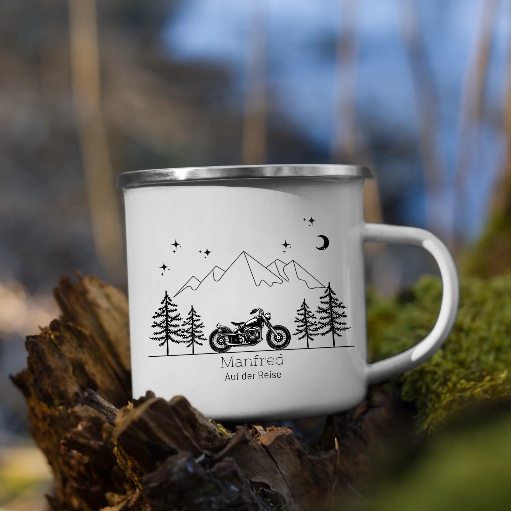 Personalisierte Emaille Camping Tasse Motorrad Little Mathilda Little Mathilda Emaille Tasse