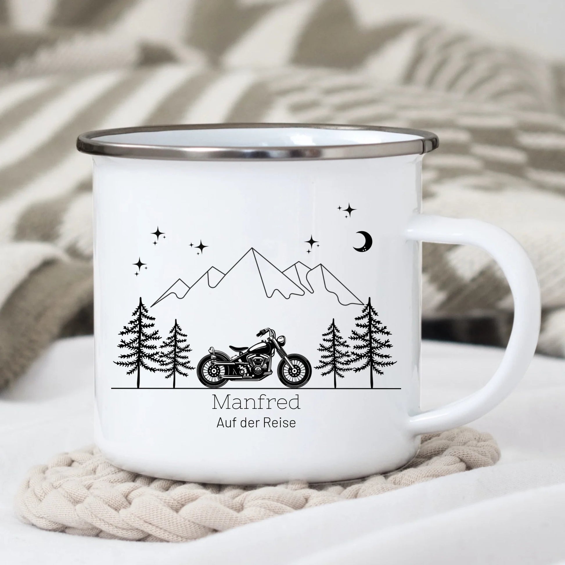 Personalisierte Emaille Camping Tasse Motorrad Little Mathilda Little Mathilda Emaille Tasse