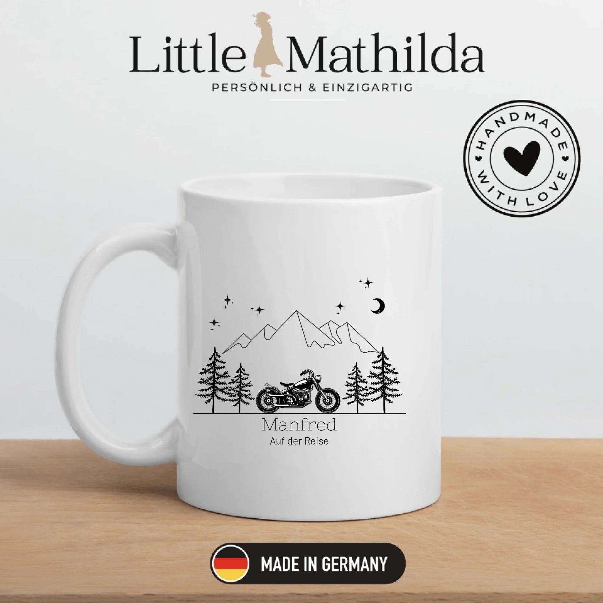 Personalisierte Emaille Camping Tasse Motorrad Little Mathilda Little Mathilda Emaille Tasse