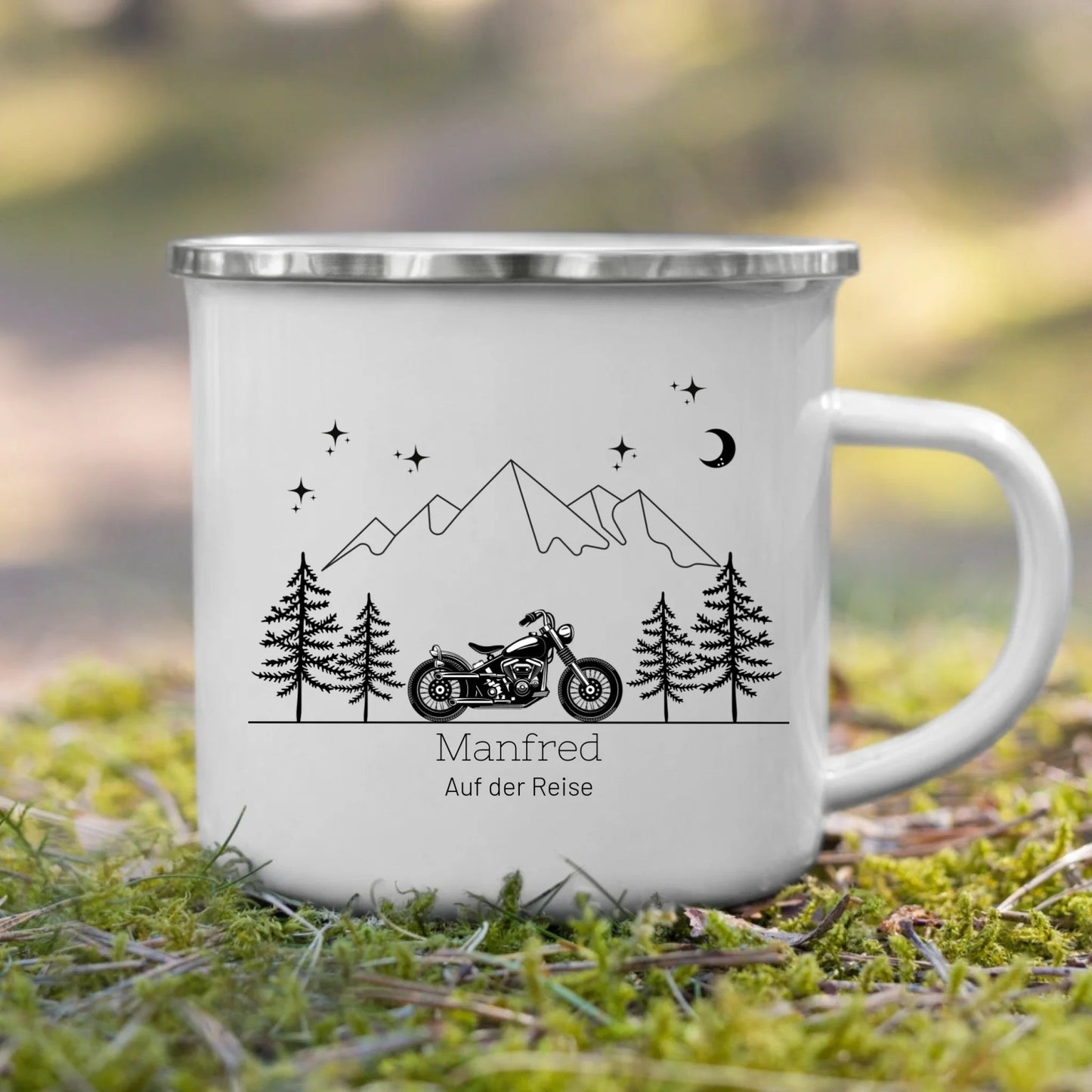 Personalisierte Emaille Camping Tasse Motorrad Little Mathilda Little Mathilda Emaille Tasse