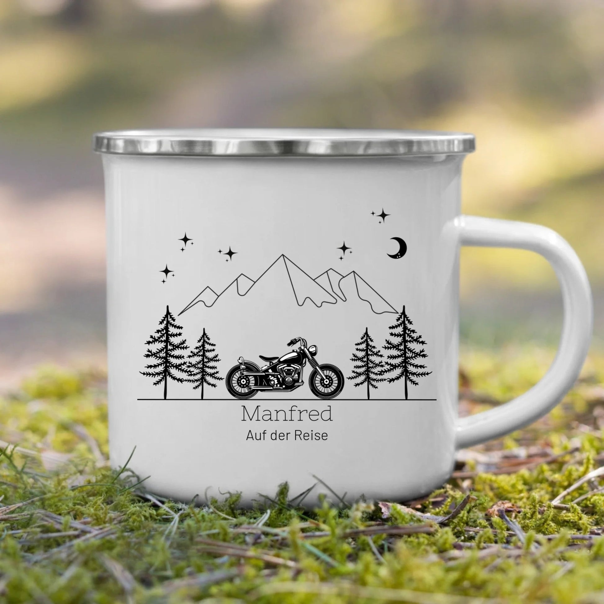 Personalisierte Emaille Camping Tasse Motorrad Little Mathilda Little Mathilda Emaille Tasse