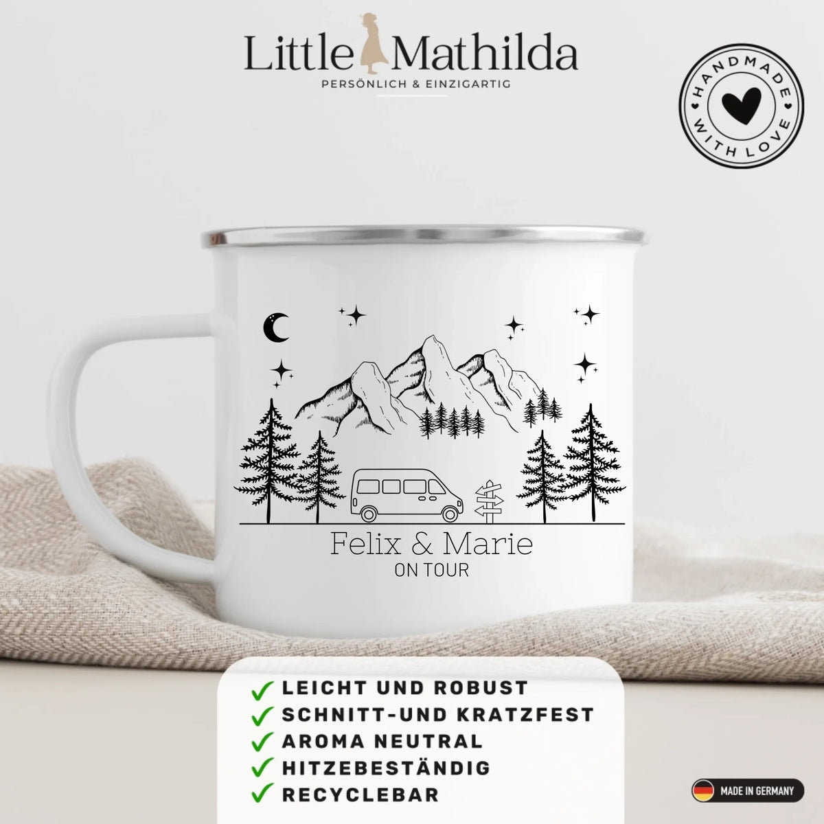 Personalisierte Emaille Camping Tasse "Mountains" Little Mathilda Little Mathilda Emaille Tasse