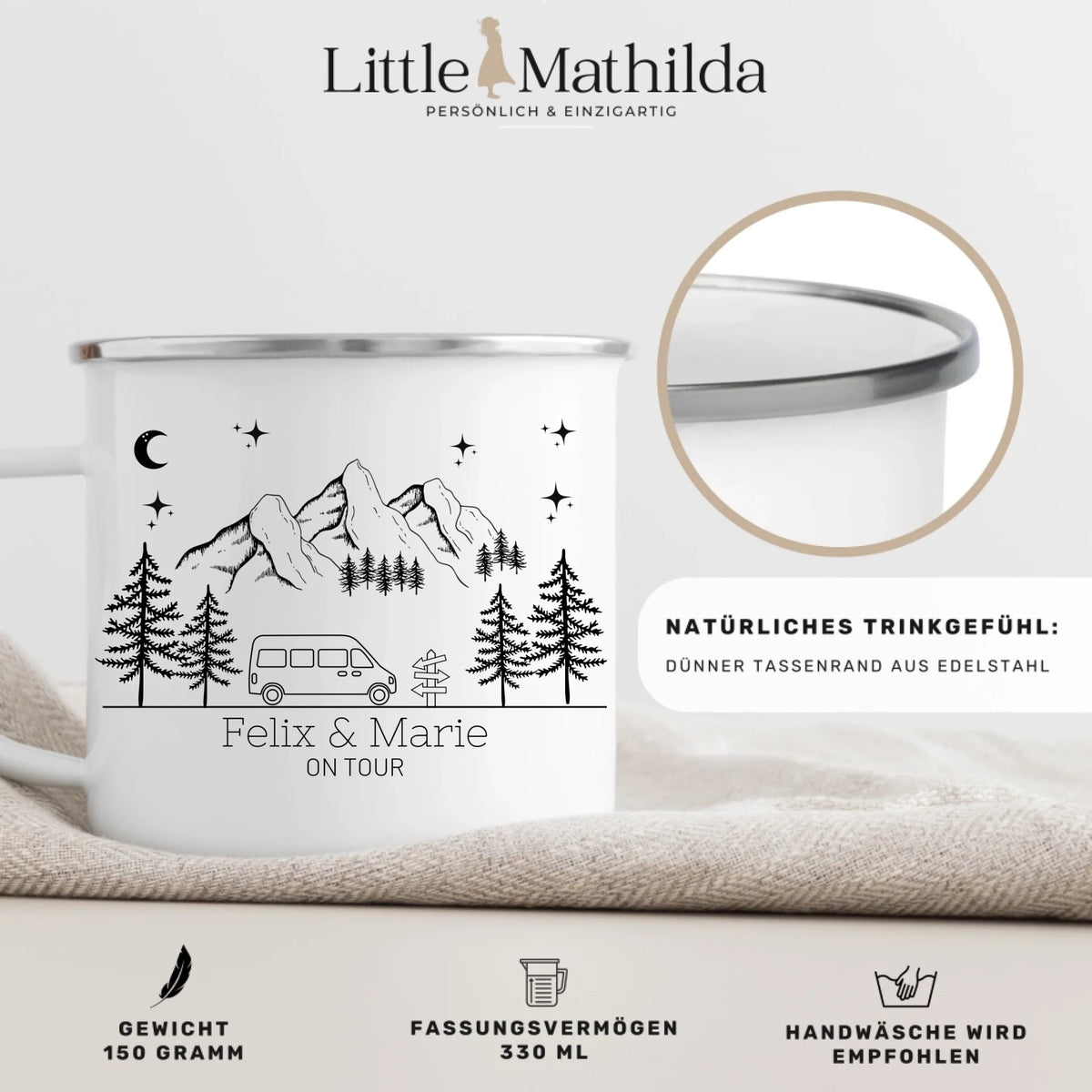Personalisierte Emaille Camping Tasse "Mountains" Little Mathilda Little Mathilda Emaille Tasse