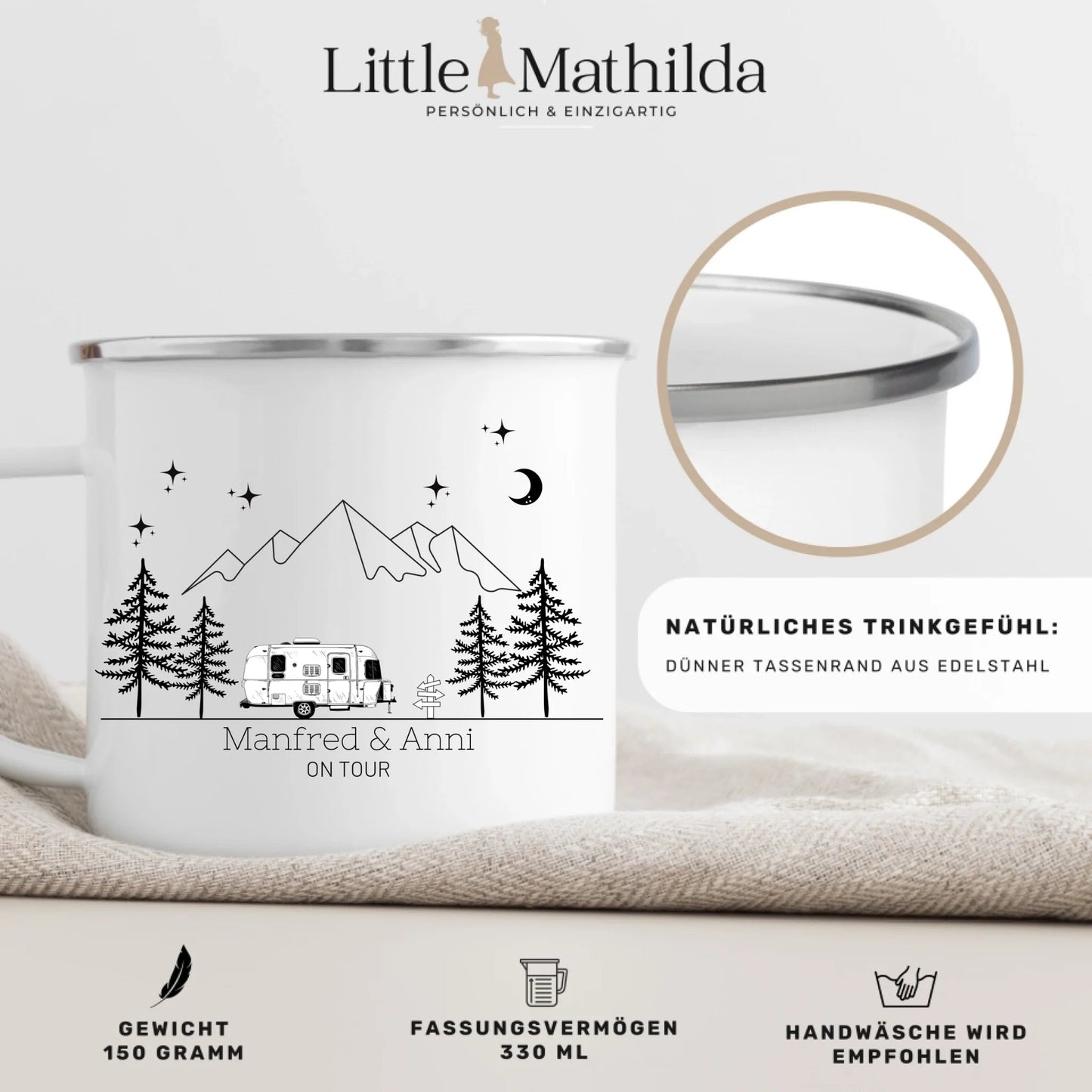 Personalisierte Emaille Camping Tasse "Retro Camper" Little Mathilda Little Mathilda Emaille Tasse