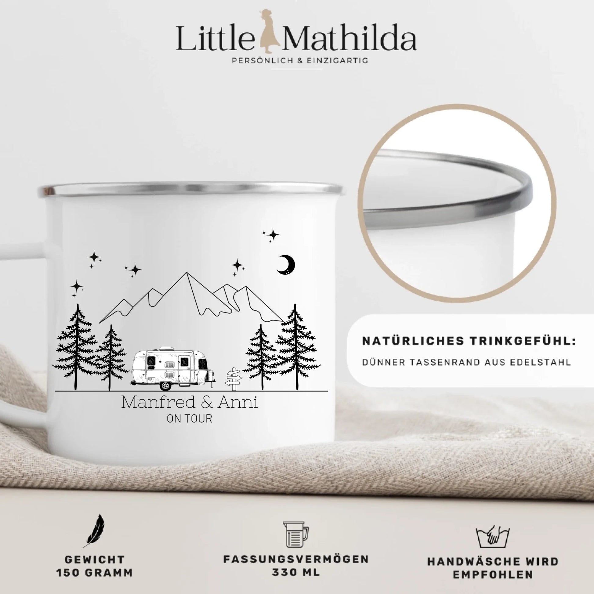 Personalisierte Emaille Camping Tasse "Retro Camper" Little Mathilda Little Mathilda Emaille Tasse