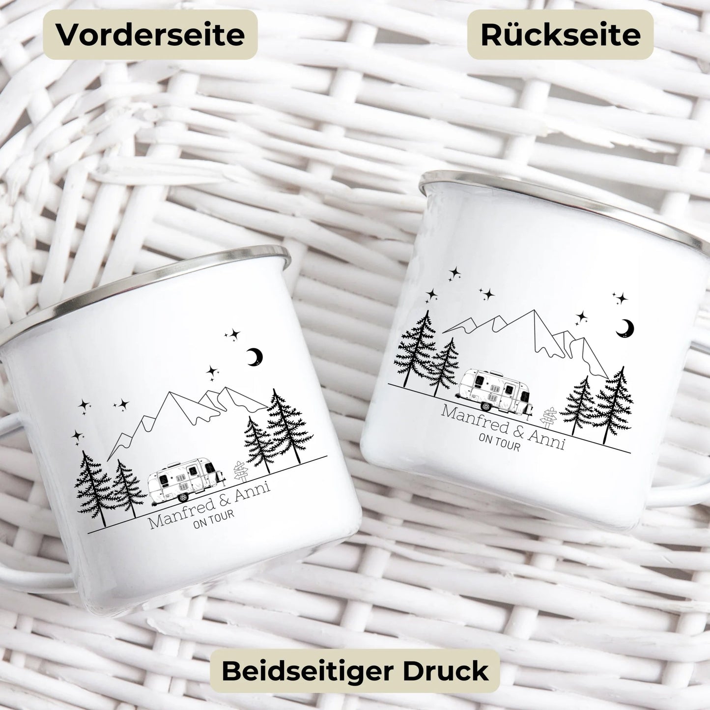 Personalisierte Emaille Camping Tasse "Retro Camper" Little Mathilda Little Mathilda Emaille Tasse