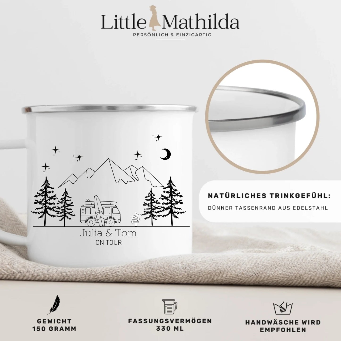 Personalisierte Emaille Camping Tasse "Surfer Van" Little Mathilda Little Mathilda Emaille Tasse