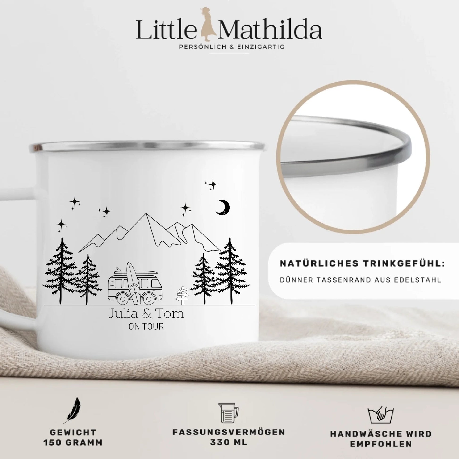 Personalisierte Emaille Camping Tasse "Surfer Van" Little Mathilda Little Mathilda Emaille Tasse