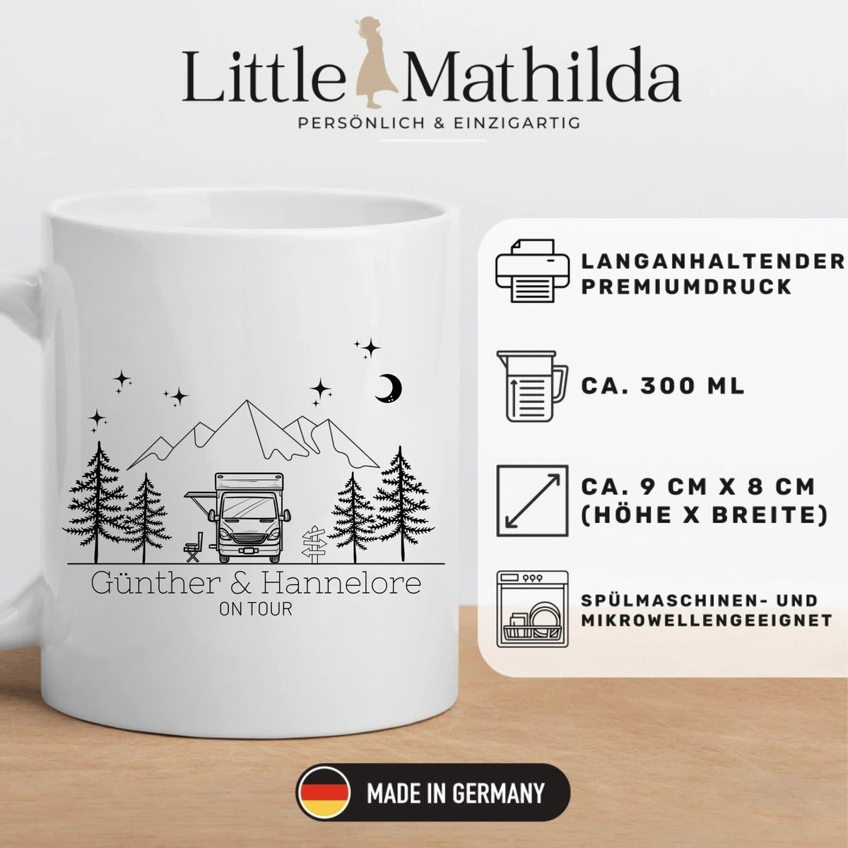 Personalisierte Emaille Camping Tasse Wohnmobil / Wohnwagen Little Mathilda Little Mathilda Emaille Tasse