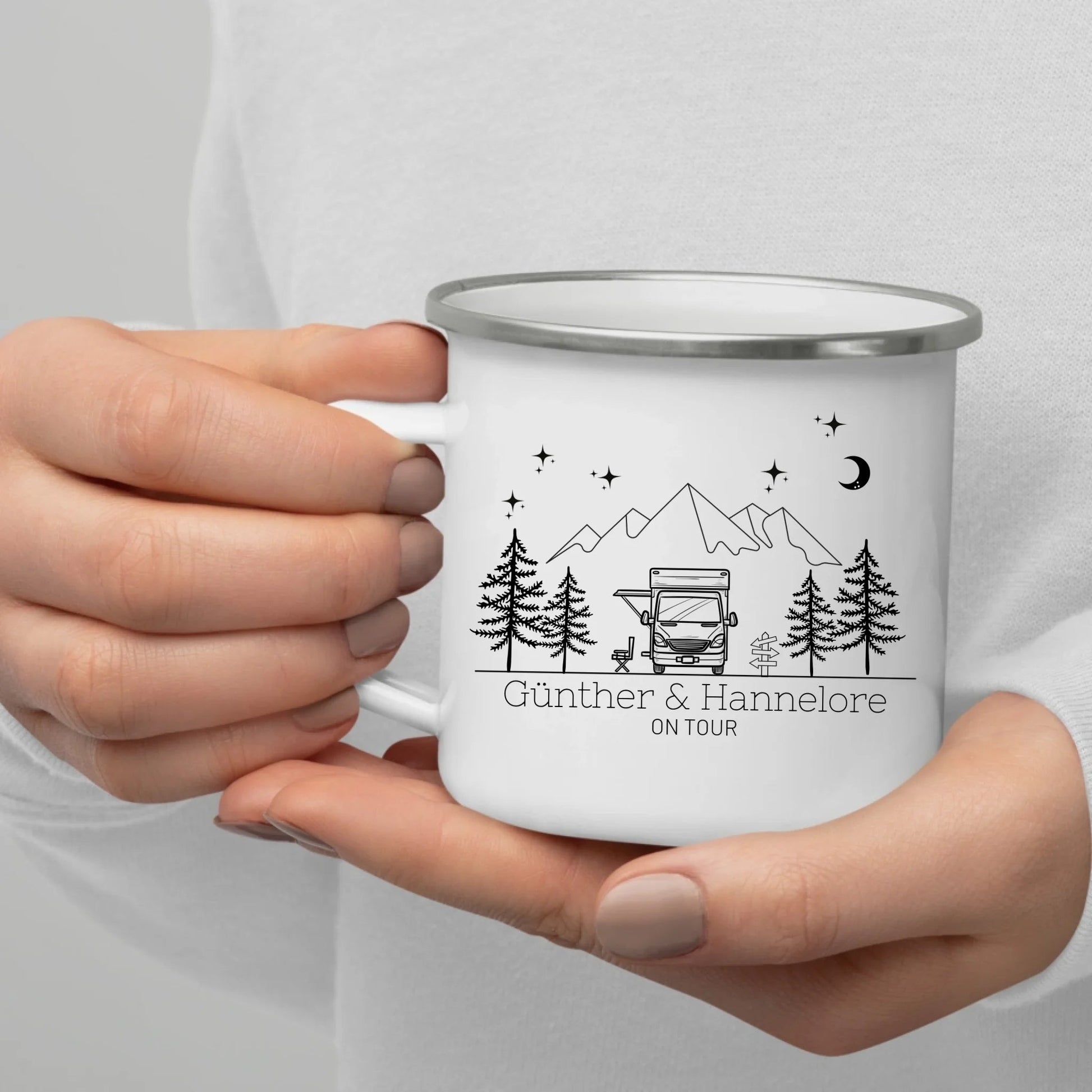 Personalisierte Emaille Camping Tasse Wohnmobil / Wohnwagen Little Mathilda Little Mathilda Emaille Tasse