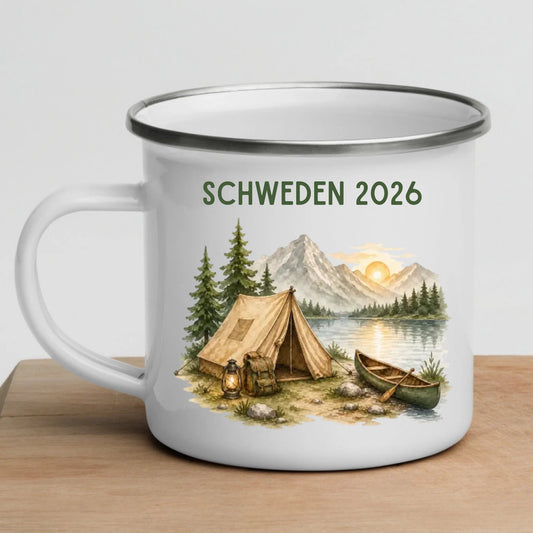 Personalisierte Emaille Camping Tasse Zelt & Berge Little Mathilda Little Mathilda Emaille Tasse