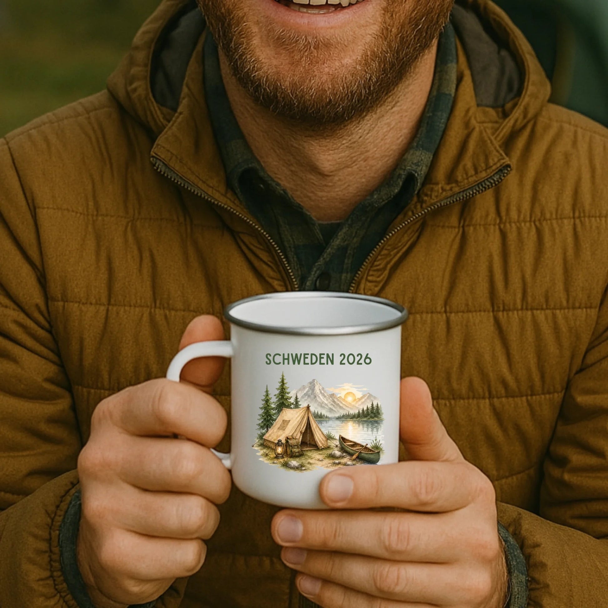 Personalisierte Emaille Camping Tasse Zelt & Berge Little Mathilda Little Mathilda Emaille Tasse