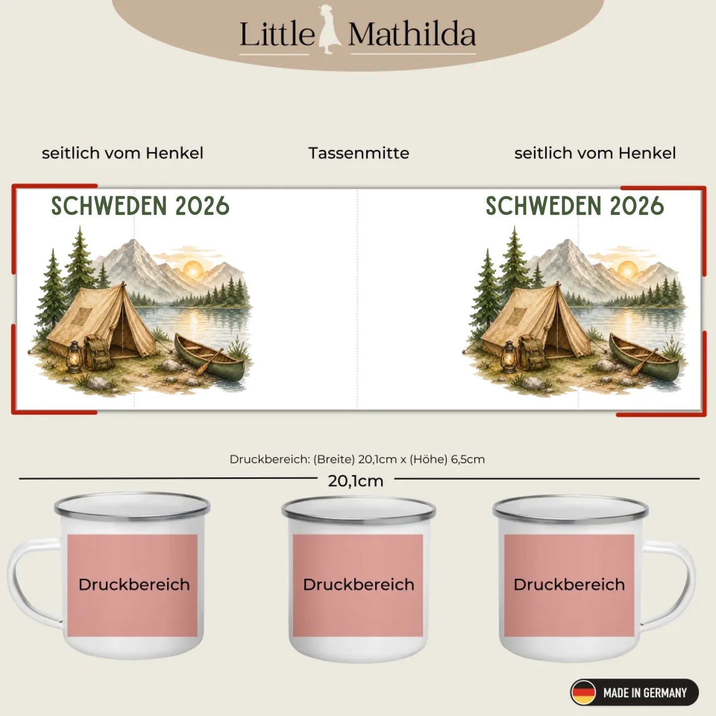 Personalisierte Emaille Camping Tasse Zelt & Berge Little Mathilda Little Mathilda Emaille Tasse