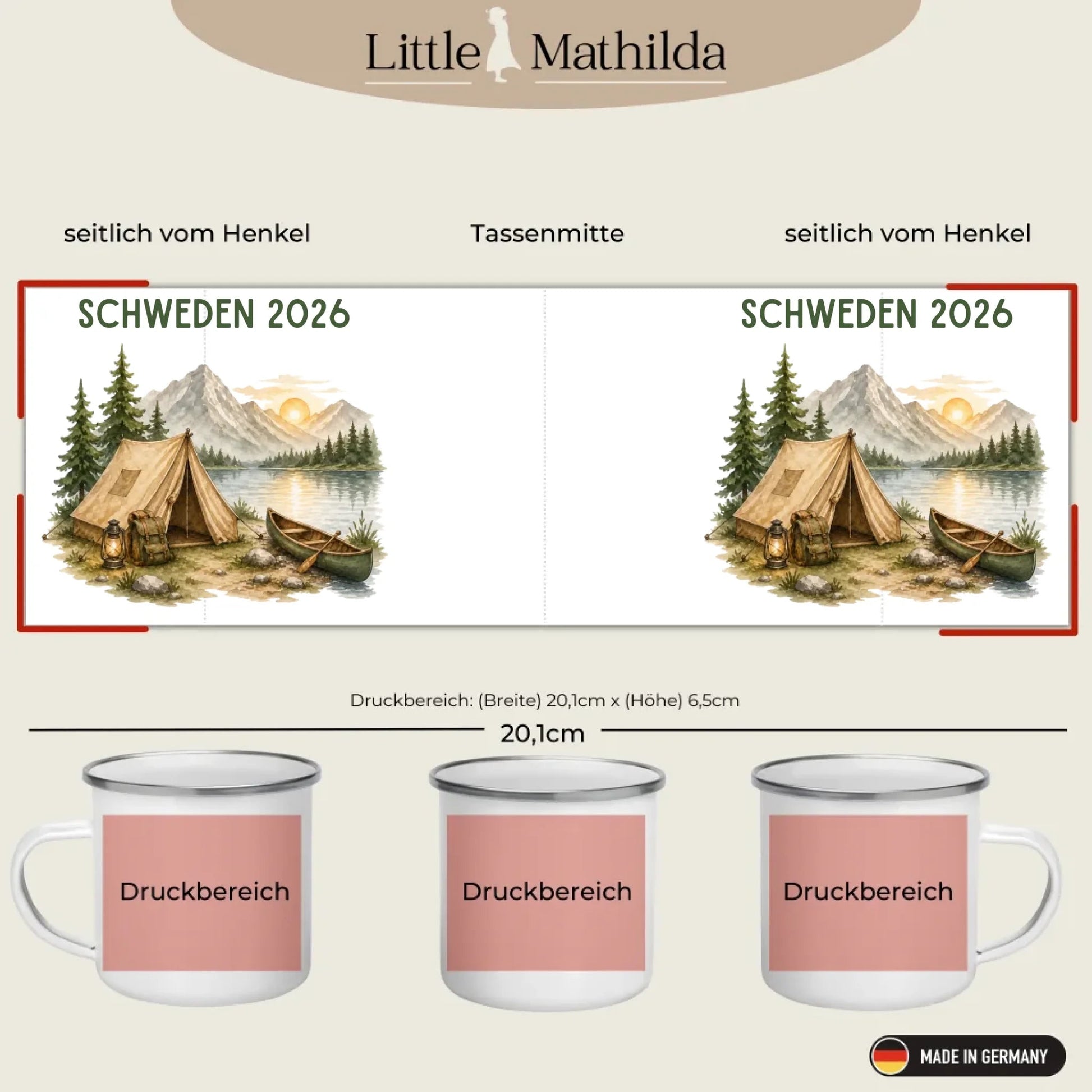 Personalisierte Emaille Camping Tasse Zelt & Berge Little Mathilda Little Mathilda Emaille Tasse