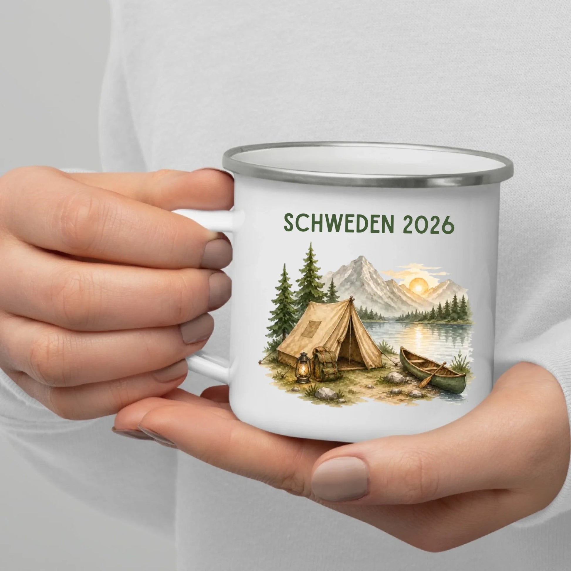 Personalisierte Emaille Camping Tasse Zelt & Berge Little Mathilda Little Mathilda Emaille Tasse