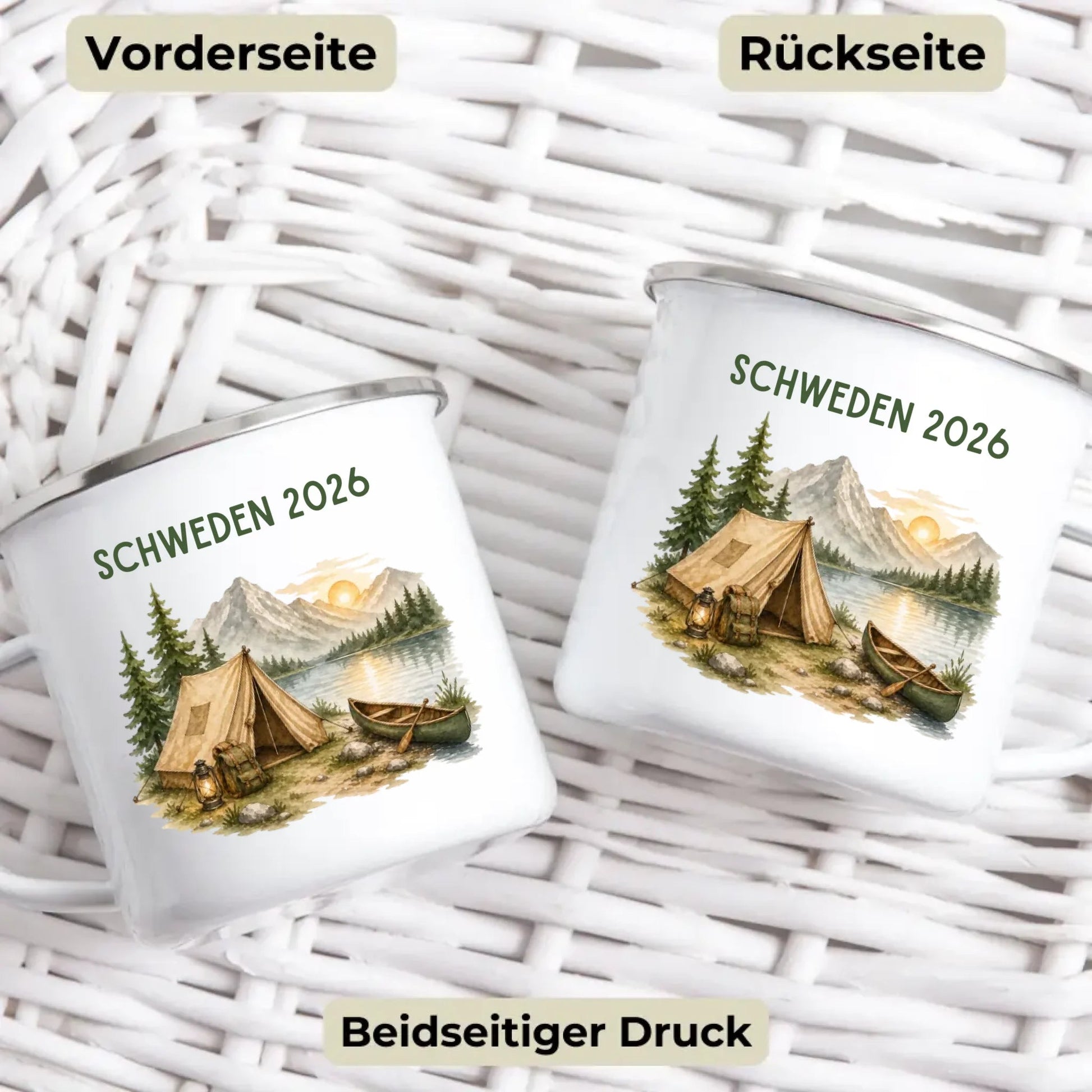 Personalisierte Emaille Camping Tasse Zelt & Berge Little Mathilda Little Mathilda Emaille Tasse