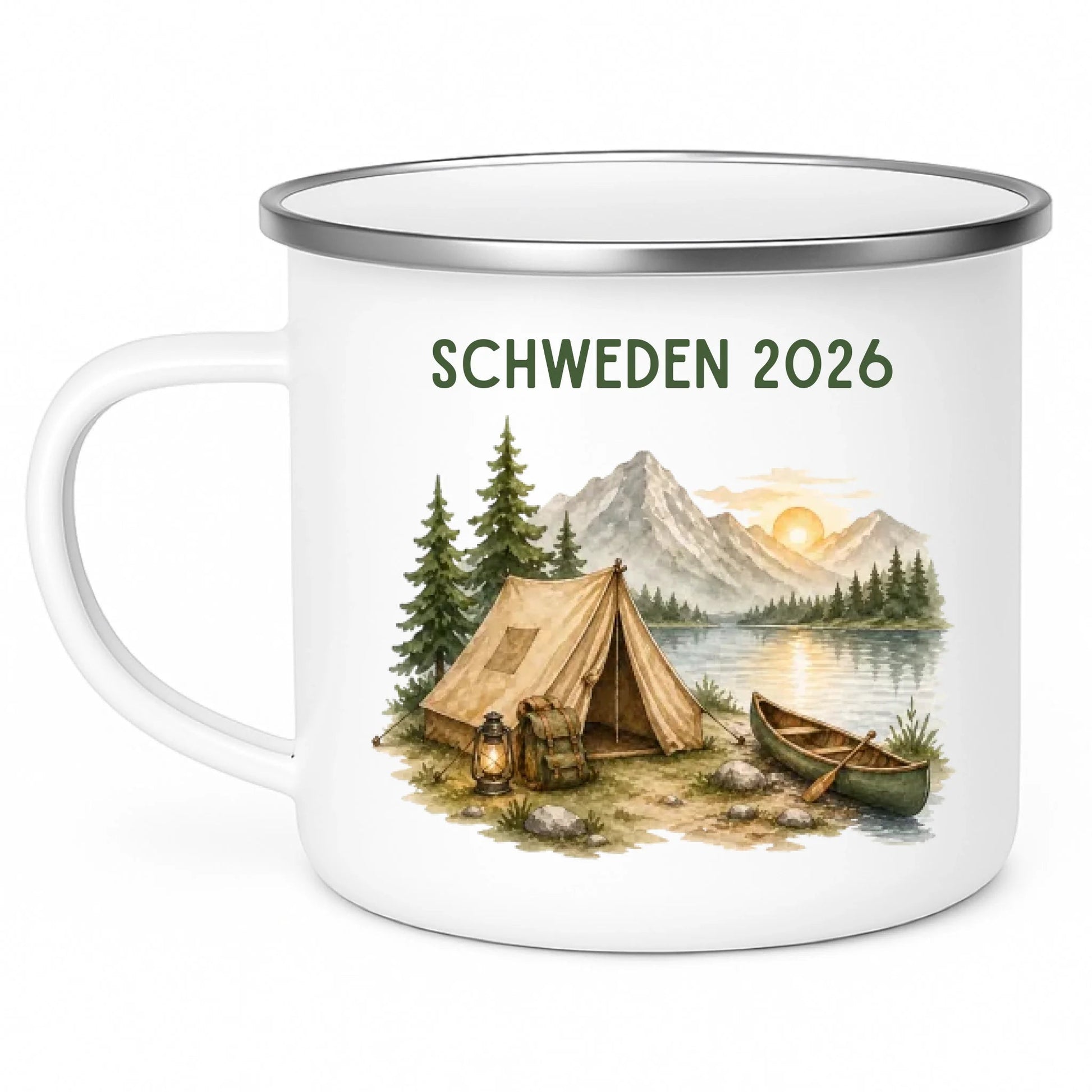 Personalisierte Emaille Camping Tasse Zelt & Berge Little Mathilda Little Mathilda Emaille Tasse