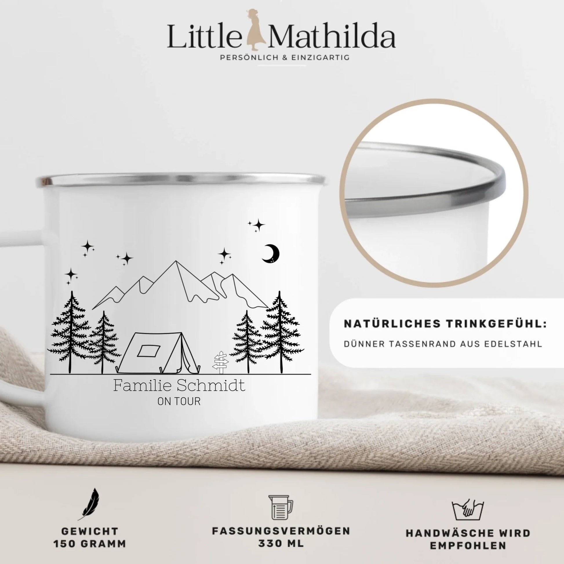 Personalisierte Emaille Camping Tasse "Zelt" Little Mathilda Little Mathilda Emaille Tasse