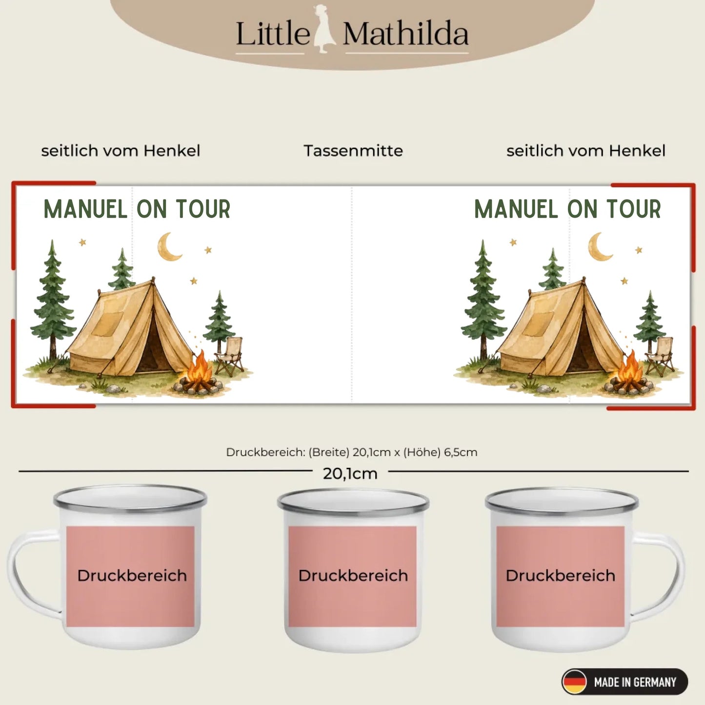 Personalisierte Emaille Camping Tasse Zelturlaub Little Mathilda Little Mathilda Emaille Tasse