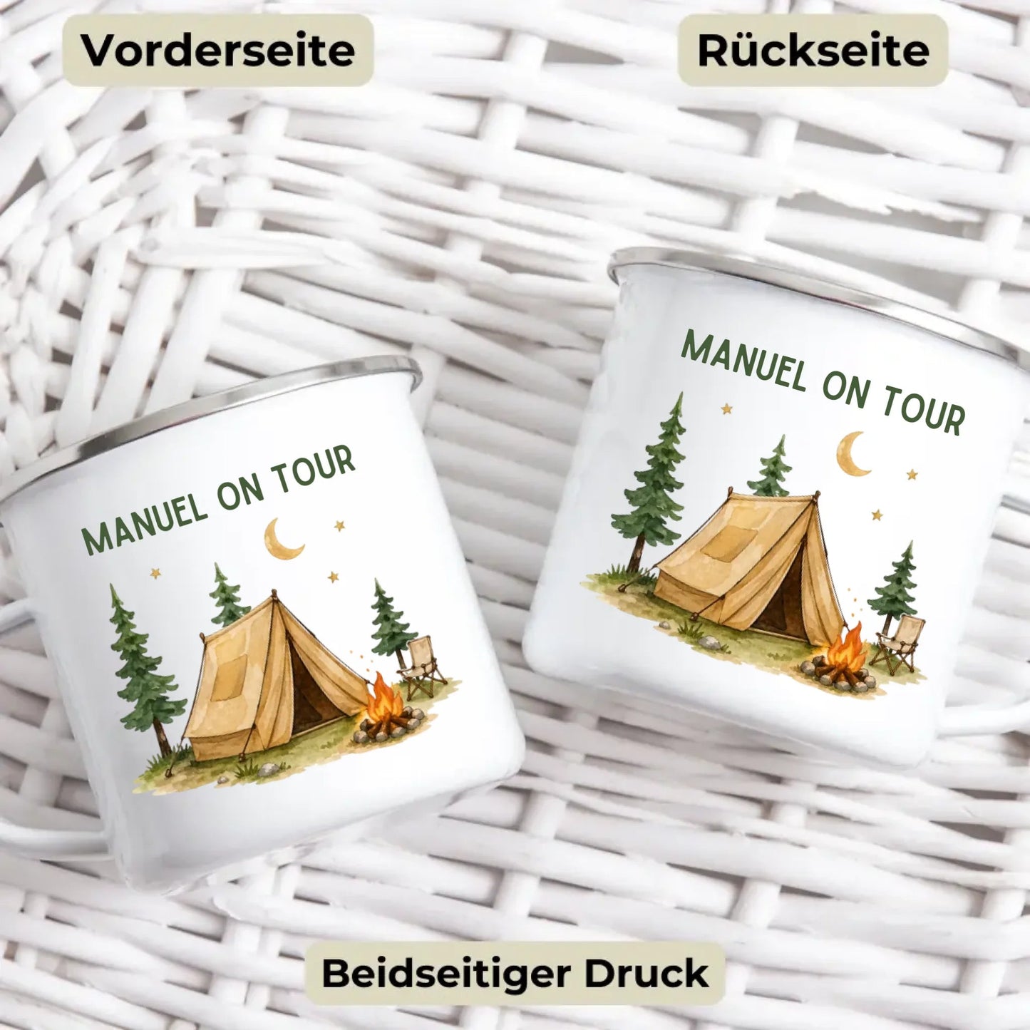 Personalisierte Emaille Camping Tasse Zelturlaub Little Mathilda Little Mathilda Emaille Tasse