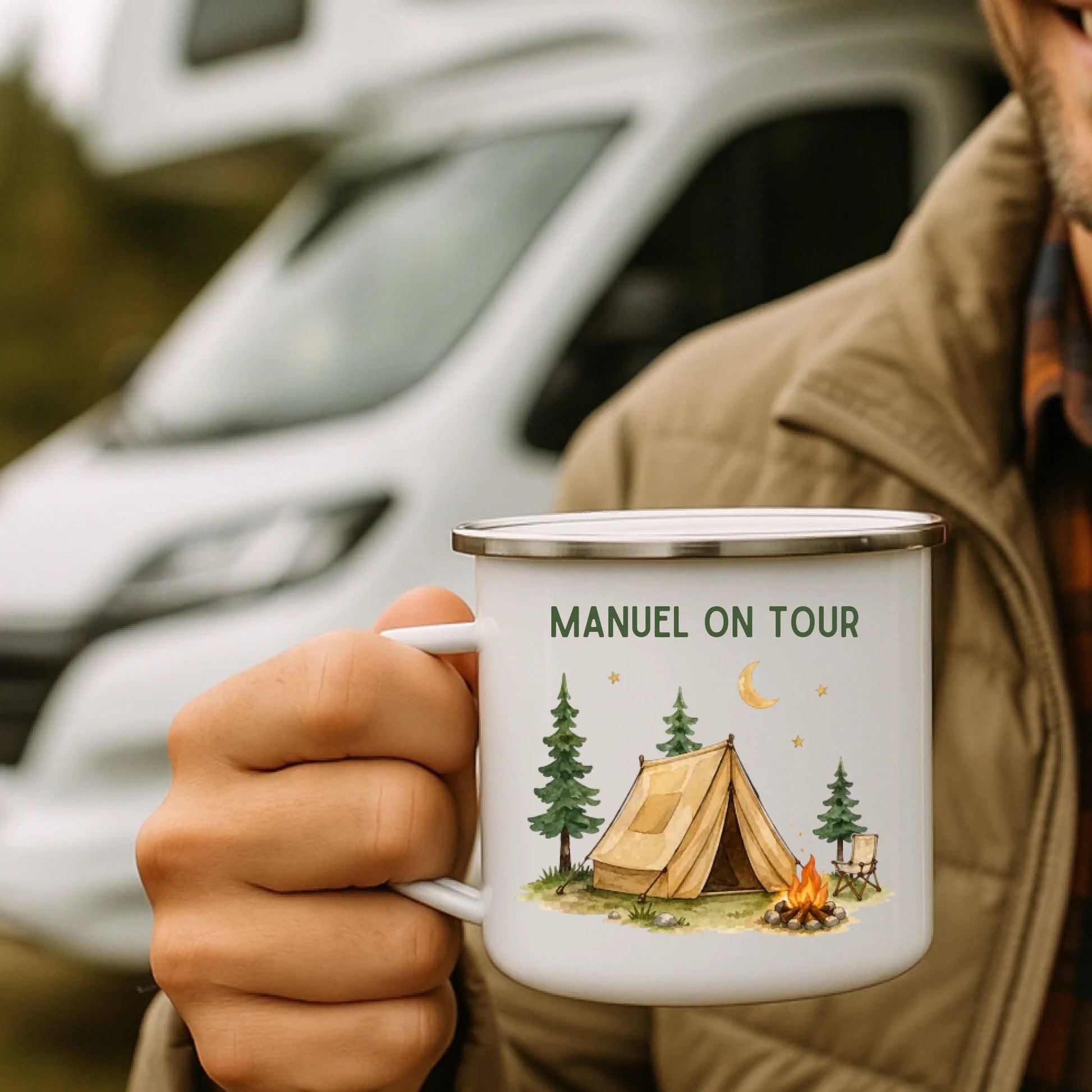 Personalisierte Emaille Camping Tasse Zelturlaub Little Mathilda Little Mathilda Emaille Tasse