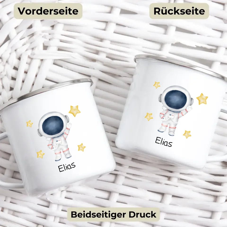 Personalisierte Emaille Kinder Tasse "Hallo" Astronaut Little Mathilda Little Mathilda Emaille Tasse