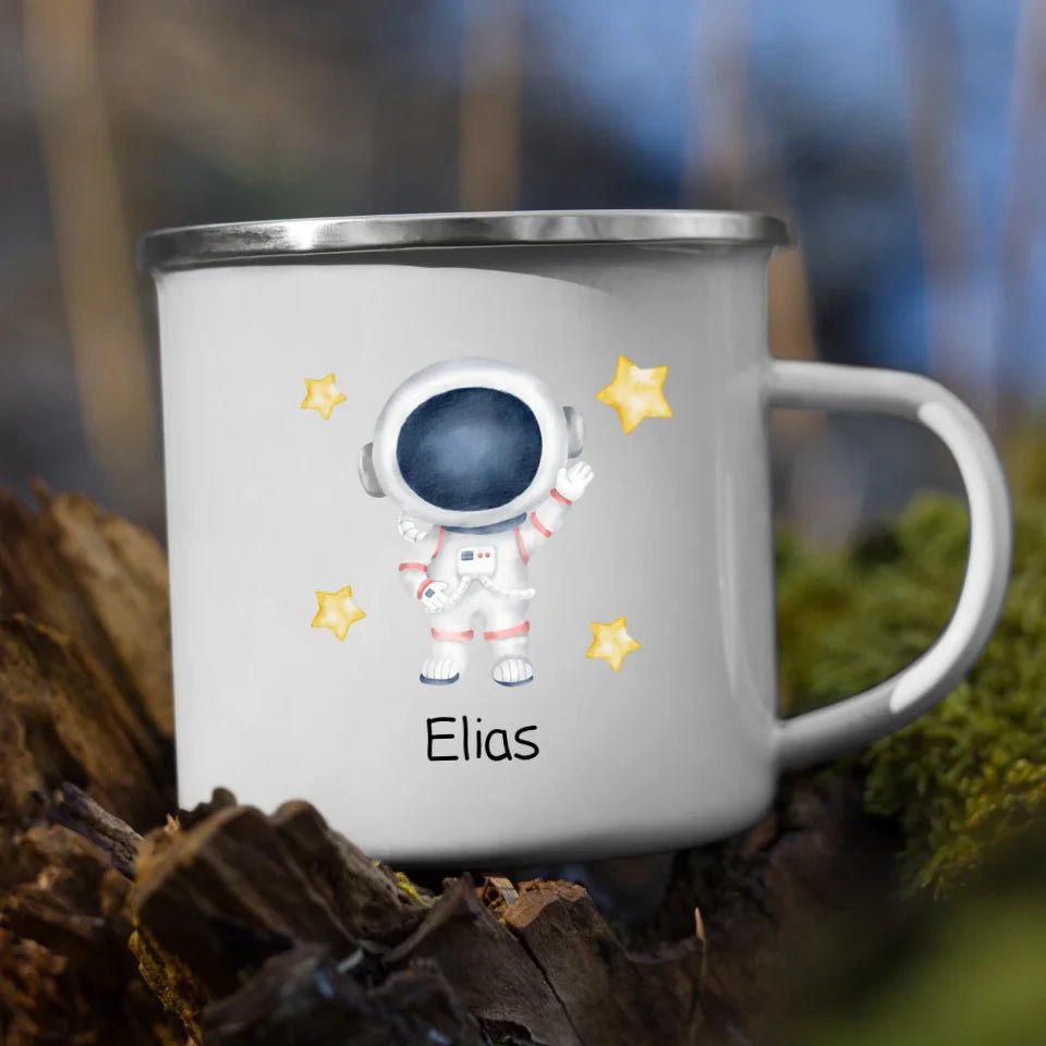 Personalisierte Emaille Kinder Tasse "Hallo" Astronaut Little Mathilda Little Mathilda Emaille Tasse