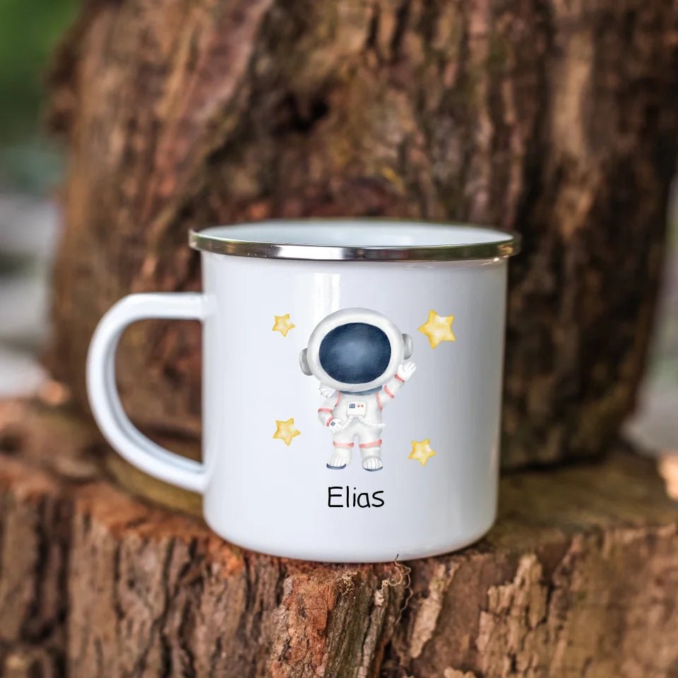 Personalisierte Emaille Kinder Tasse "Hallo" Astronaut Little Mathilda Little Mathilda Emaille Tasse