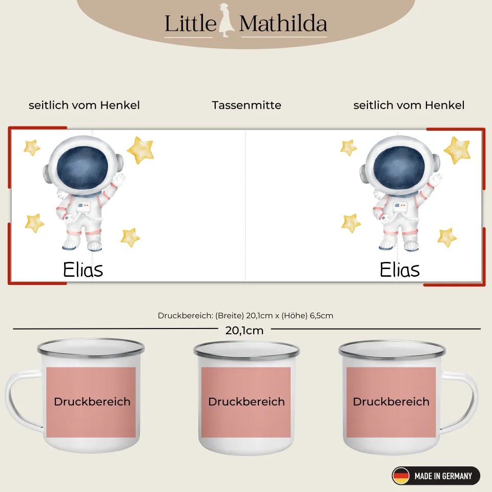Personalisierte Emaille Kinder Tasse "Hallo" Astronaut Little Mathilda Little Mathilda Emaille Tasse