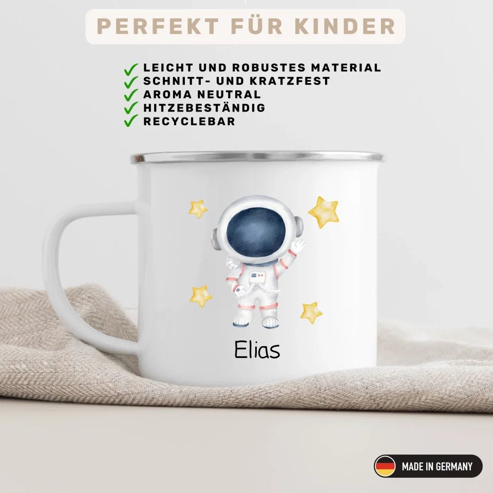Personalisierte Emaille Kinder Tasse "Hallo" Astronaut Little Mathilda Little Mathilda Emaille Tasse