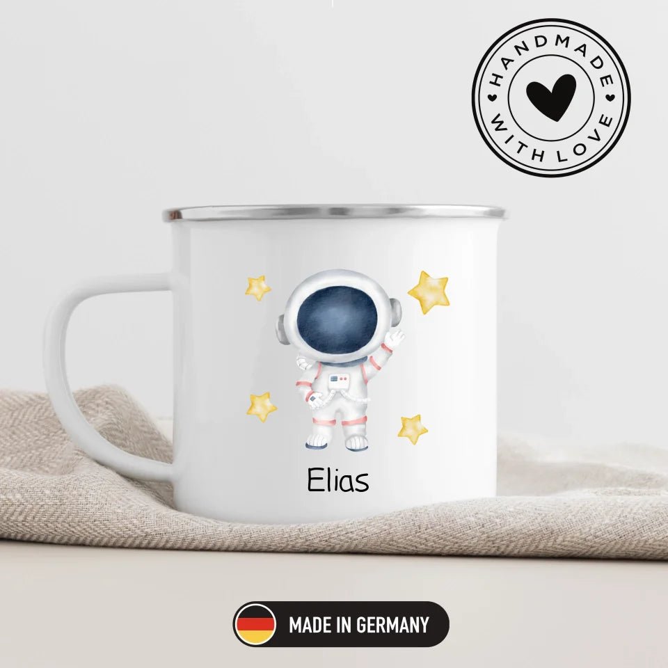 Personalisierte Emaille Kinder Tasse "Hallo" Astronaut Little Mathilda Little Mathilda Emaille Tasse