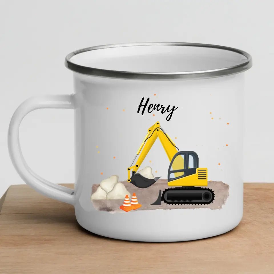Personalisierte Emaille - Kindertasse mit Bagger Little Mathilda Little Mathilda Emaille Tasse