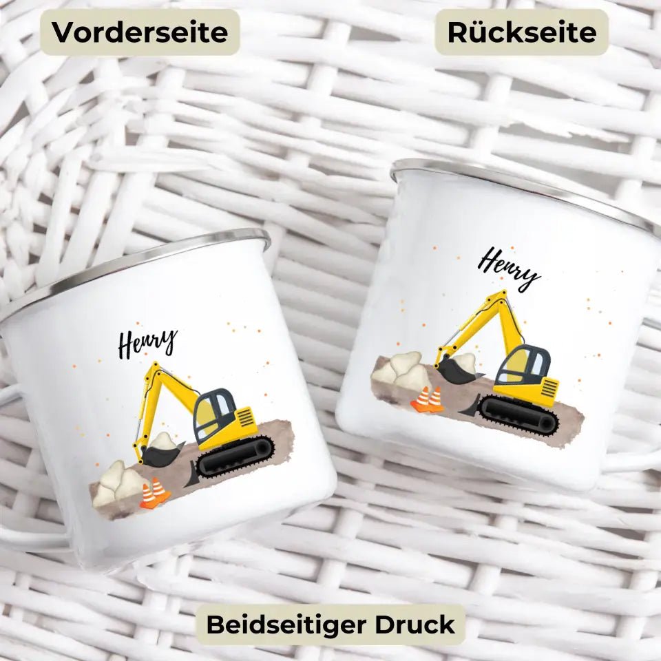 Personalisierte Emaille - Kindertasse mit Bagger Little Mathilda Little Mathilda Emaille Tasse