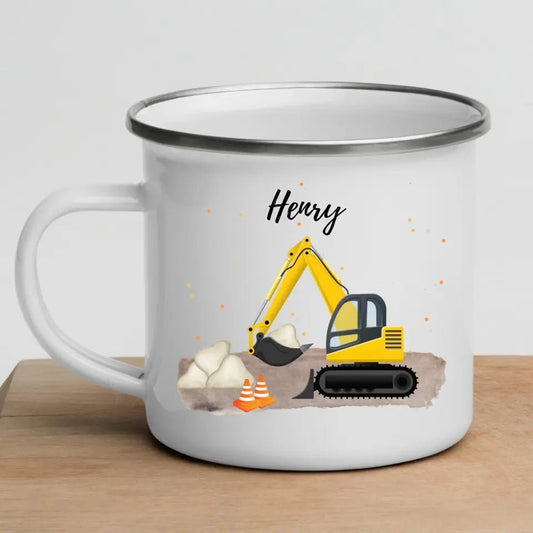 Personalisierte Emaille - Kindertasse mit Bagger Little Mathilda Little Mathilda Emaille Tasse