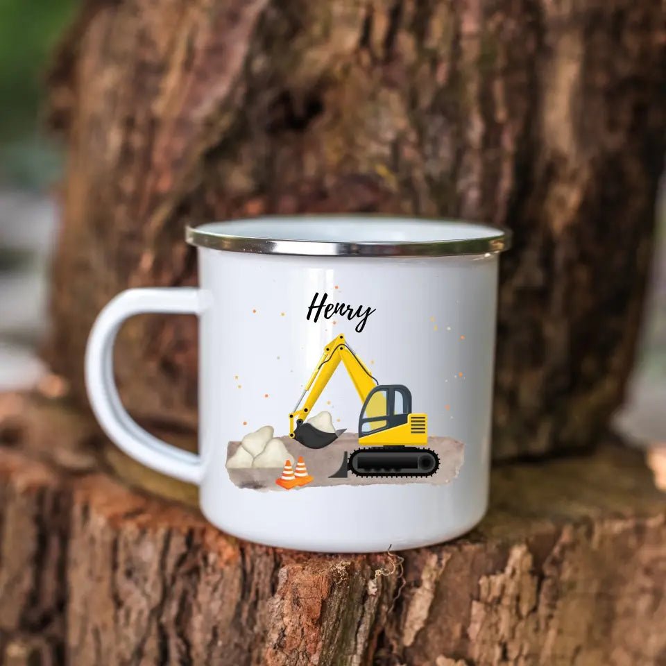 Personalisierte Emaille - Kindertasse mit Bagger Little Mathilda Little Mathilda Emaille Tasse