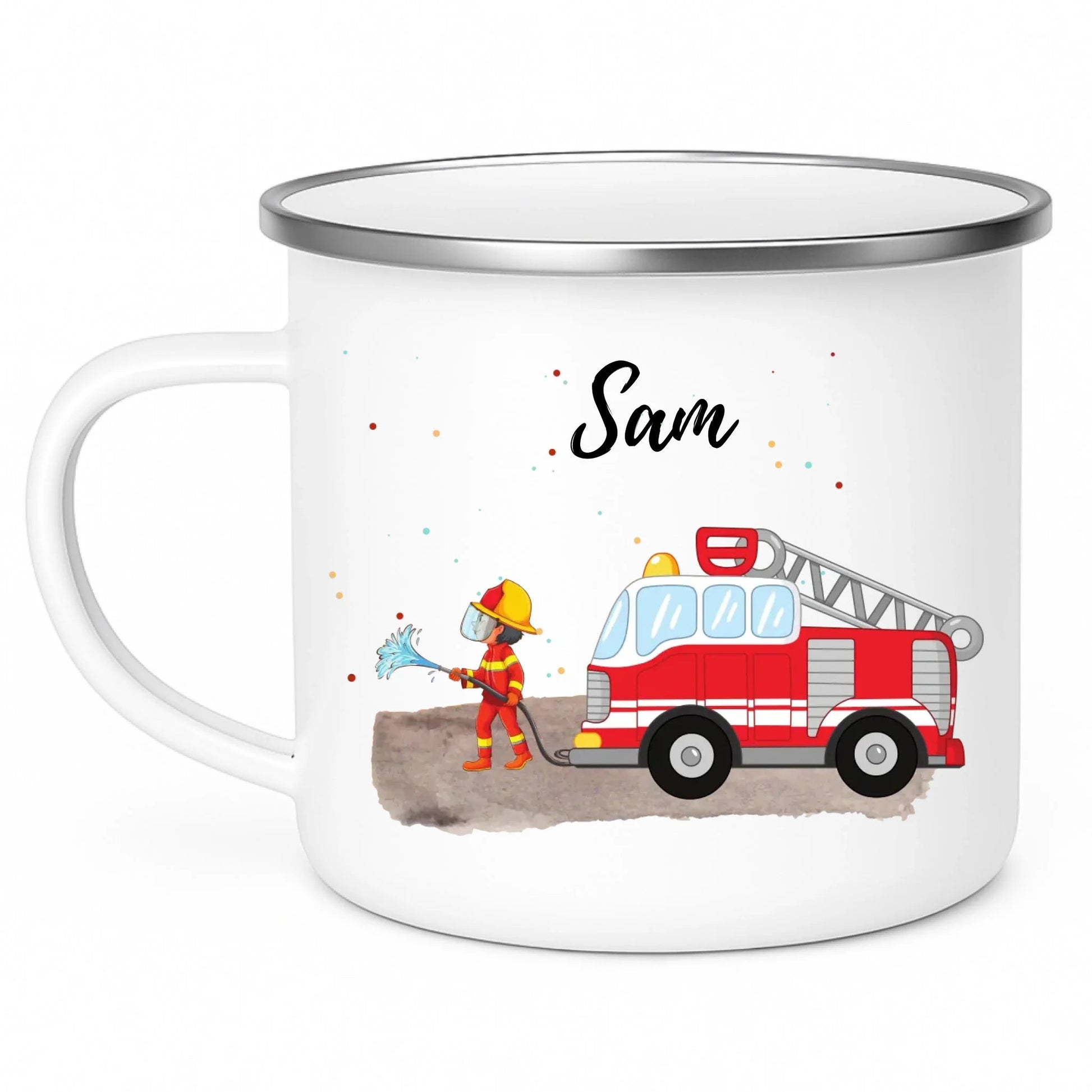 Personalisierte Emaille - Kindertasse mit Feuerwehrmann Little Mathilda Little Mathilda Emaille Tasse