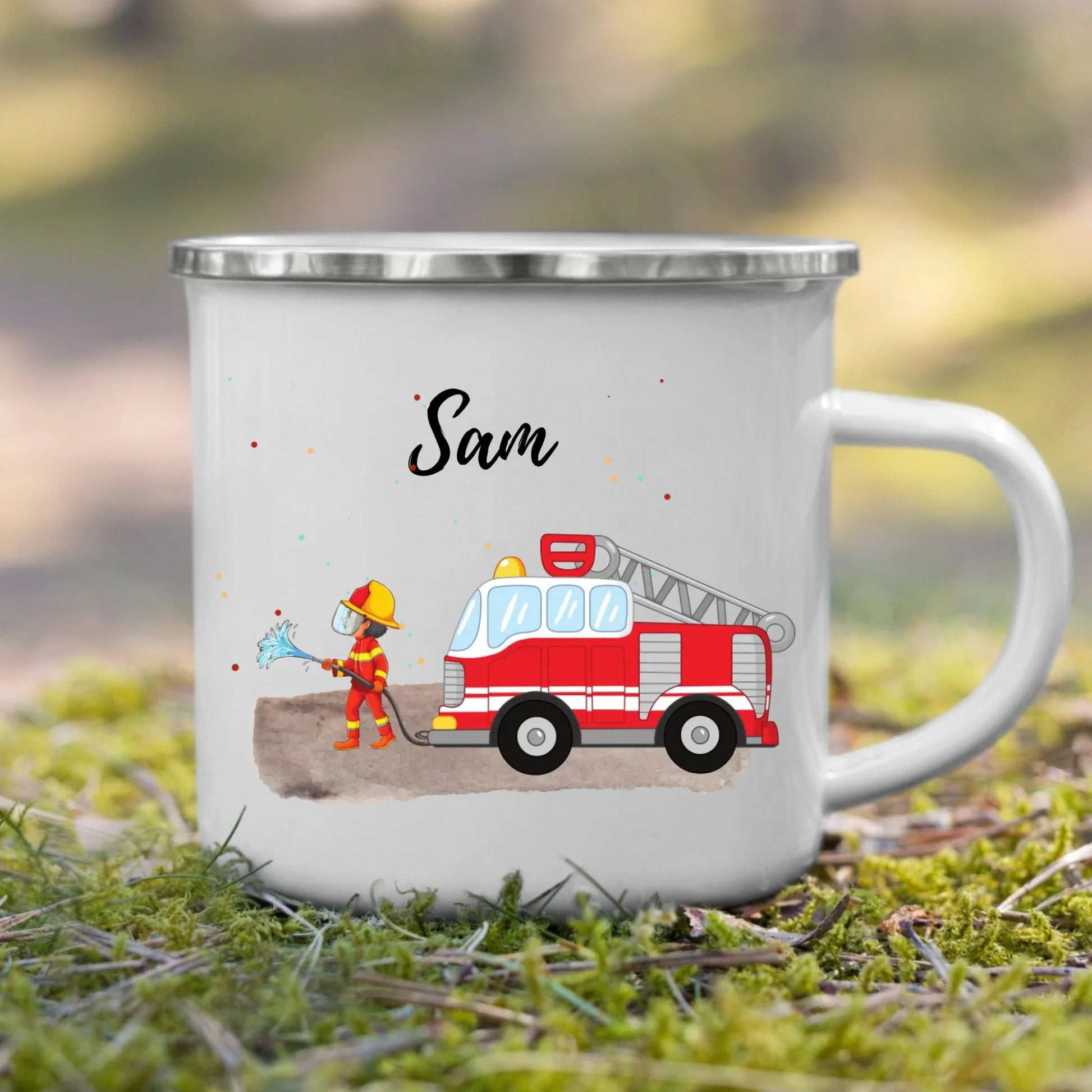 Personalisierte Emaille - Kindertasse mit Feuerwehrmann Little Mathilda Little Mathilda Emaille Tasse