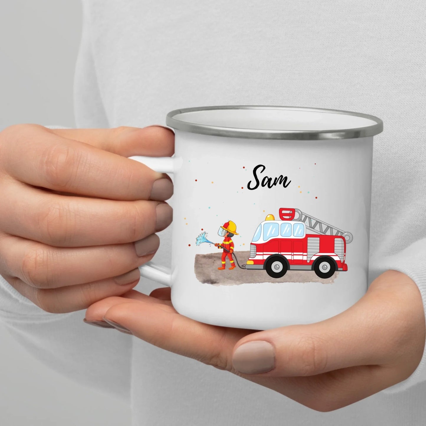 Personalisierte Emaille - Kindertasse mit Feuerwehrmann Little Mathilda Little Mathilda Emaille Tasse