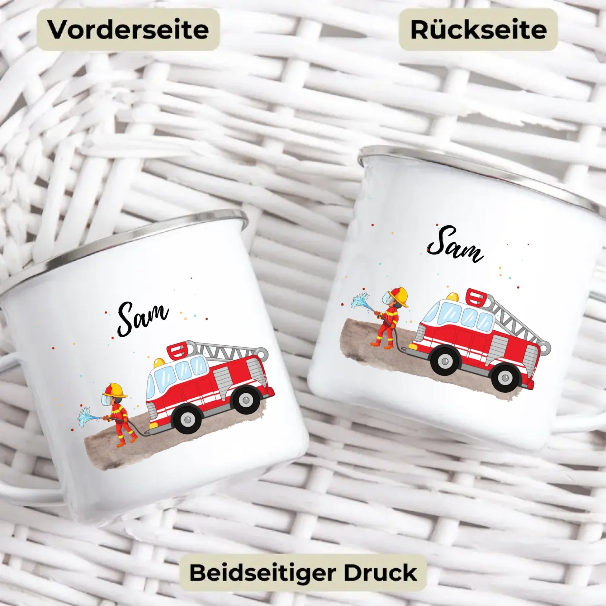 Personalisierte Emaille - Kindertasse mit Feuerwehrmann Little Mathilda Little Mathilda Emaille Tasse