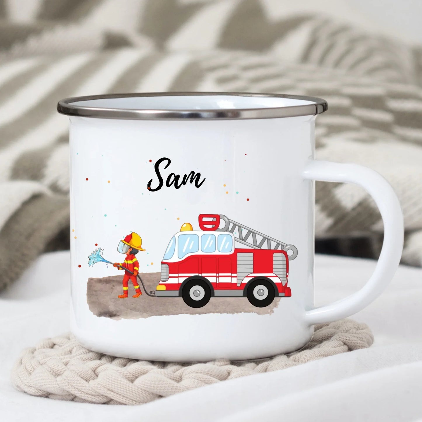 Personalisierte Emaille - Kindertasse mit Feuerwehrmann Little Mathilda Little Mathilda Emaille Tasse