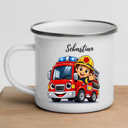 Personalisierte Emaille - Kindertasse mit Feuerwehrmann Little Mathilda Little Mathilda Emaille Tasse