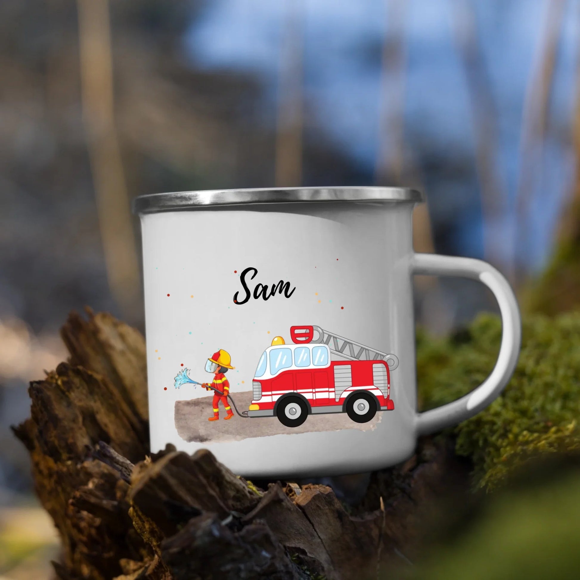 Personalisierte Emaille - Kindertasse mit Feuerwehrmann Little Mathilda Little Mathilda Emaille Tasse